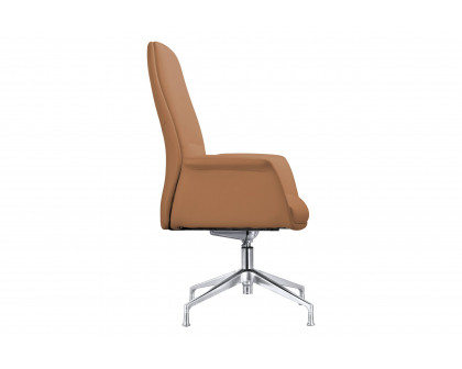 LeisureMod Summit Modern Office Chair in Faux Leather and Aluminum Frame with Adjustable Height and Swivel - Acorn Brown