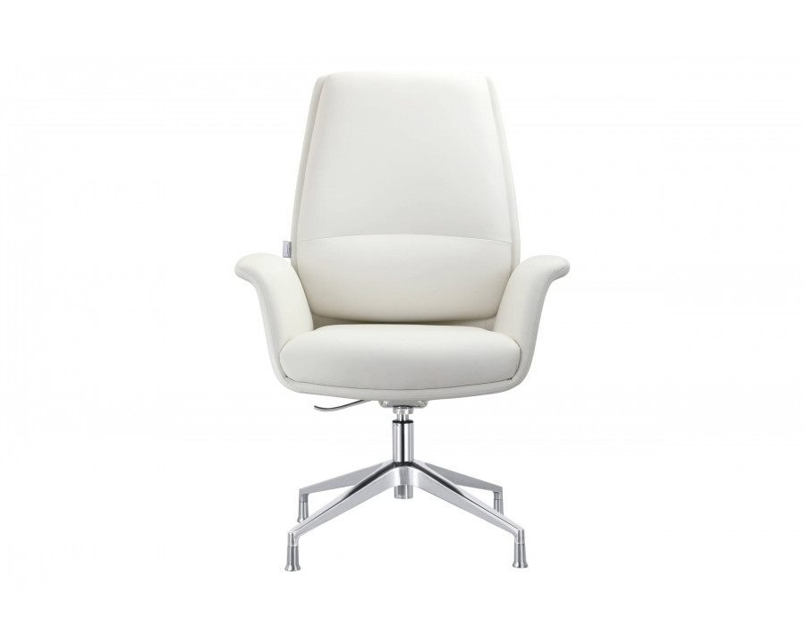 LeisureMod Summit Modern Office Chair in Faux Leather and Aluminum Frame with Adjustable Height and Swivel - White