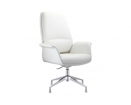 LeisureMod Summit Modern Office Chair in Faux Leather and Aluminum Frame with Adjustable Height and Swivel - White