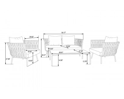 LeisureMod Spencer Modern Outdoor Rope Loveseat with Cushions - Gray