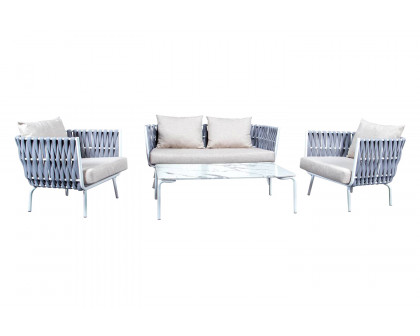 LeisureMod Spencer Modern Outdoor Rope Loveseat with Cushions - Light Gray