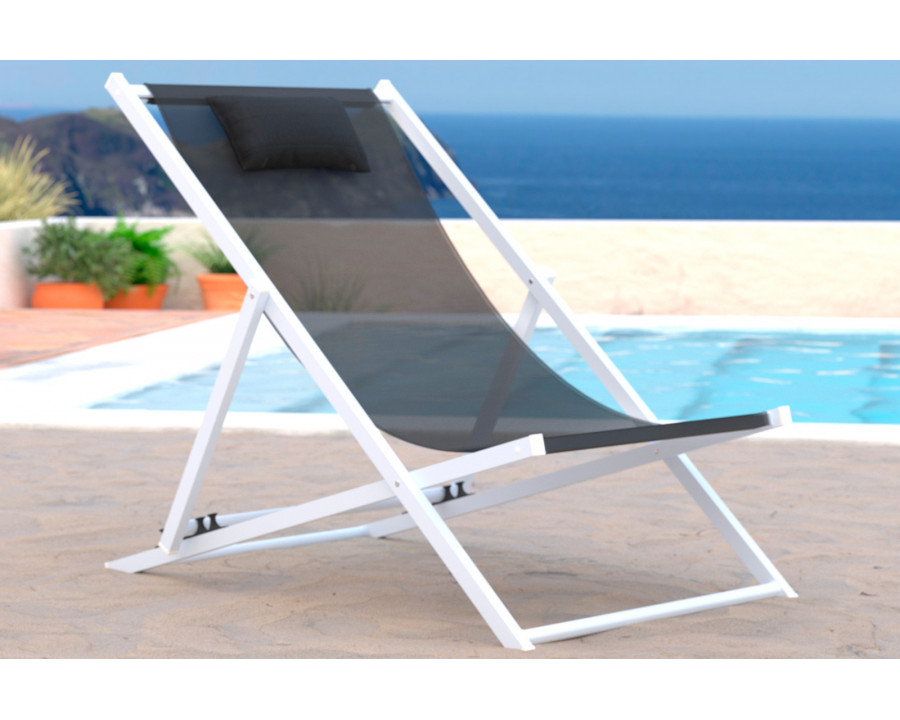 LeisureMod Sunset Outdoor Sling Lounge Chair With Headrest Cushion - Black