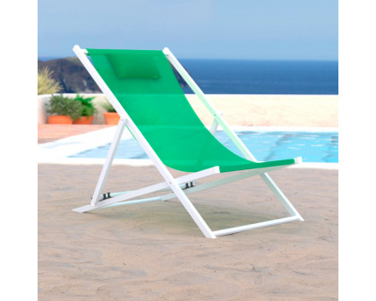 LeisureMod Sunset Outdoor Sling Lounge Chair With Headrest Cushion