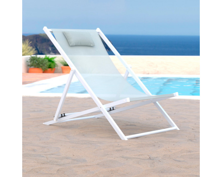 LeisureMod Sunset Outdoor Sling Lounge Chair With Headrest Cushion - Gray