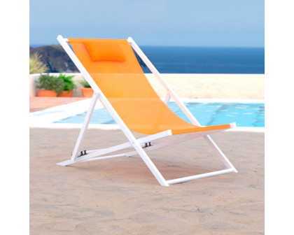 LeisureMod Sunset Outdoor Sling Lounge Chair With Headrest Cushion