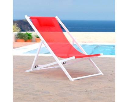 LeisureMod Sunset Outdoor Sling Lounge Chair With Headrest Cushion