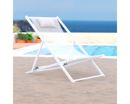 LeisureMod Sunset Outdoor Sling Lounge Chair With Headrest Cushion