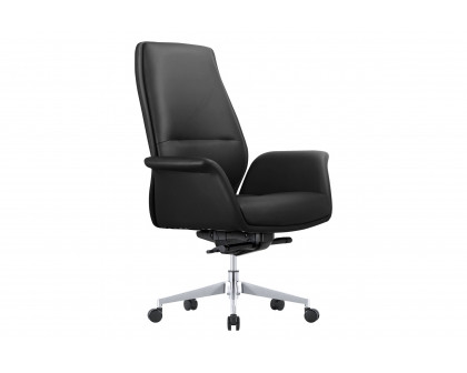 LeisureMod Summit Mid-Century Modern Faux Leather Conference Office Chair with Swivel and Tilt