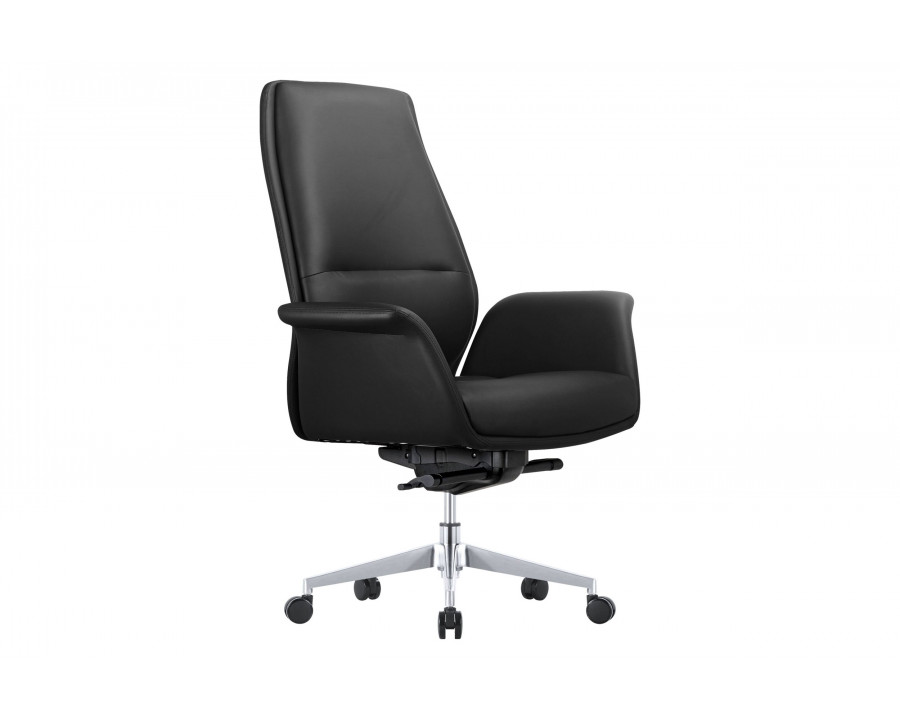 LeisureMod Summit Mid-Century Modern Faux Leather Conference Office Chair with Swivel and Tilt - Black