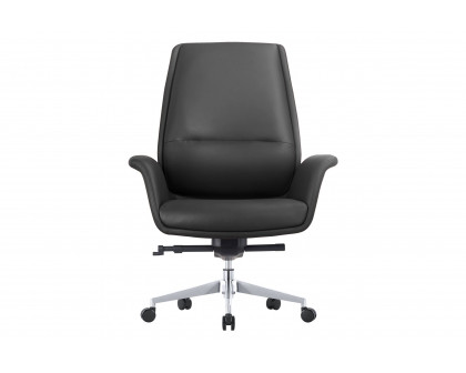 LeisureMod Summit Mid-Century Modern Faux Leather Conference Office Chair with Swivel and Tilt - Black