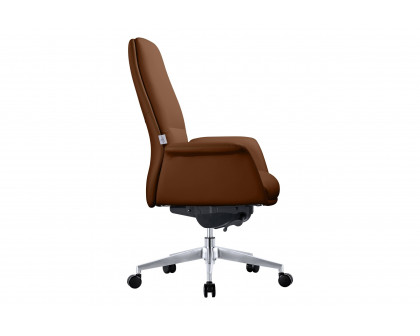 LeisureMod Summit Mid-Century Modern Faux Leather Conference Office Chair with Swivel and Tilt - Dark Brown