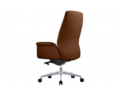 LeisureMod Summit Mid-Century Modern Faux Leather Conference Office Chair with Swivel and Tilt - Dark Brown