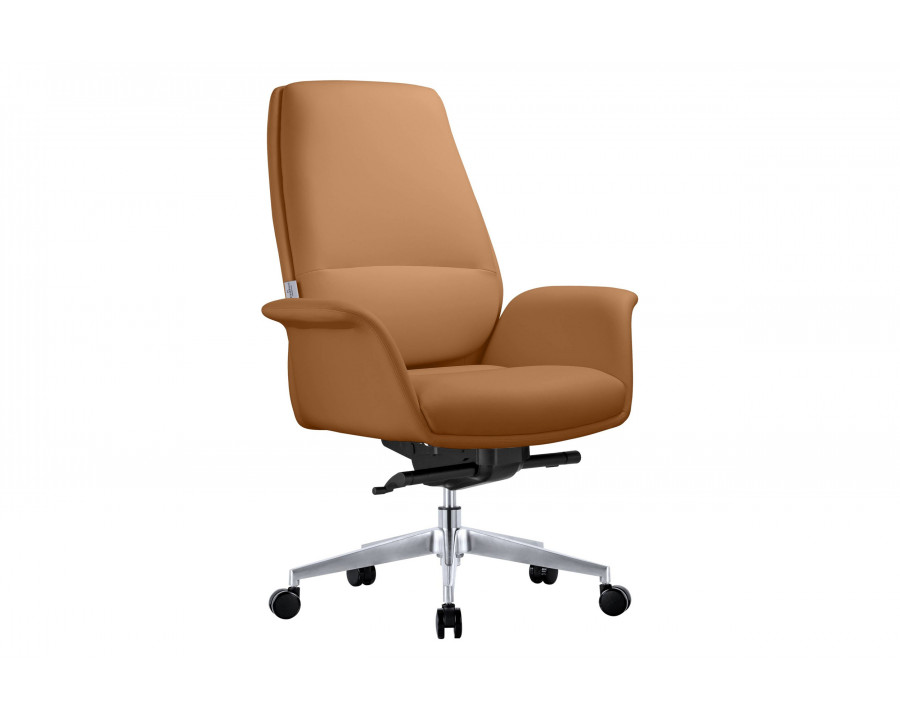 LeisureMod Summit Mid-Century Modern Faux Leather Conference Office Chair with Swivel and Tilt