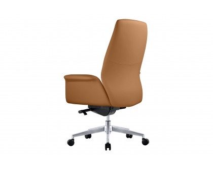 LeisureMod Summit Mid-Century Modern Faux Leather Conference Office Chair with Swivel and Tilt - Acorn Brown