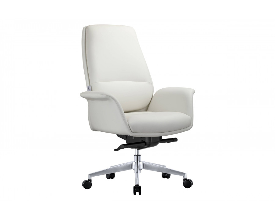 LeisureMod Summit Mid-Century Modern Faux Leather Conference Office Chair with Swivel and Tilt - White