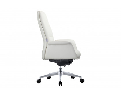 LeisureMod Summit Mid-Century Modern Faux Leather Conference Office Chair with Swivel and Tilt - White