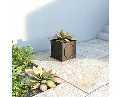 LeisureMod Sprout Modern 10" Cube Planter in Fiberstone and Clay - Black