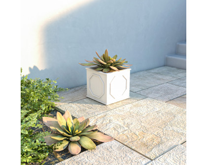 LeisureMod Sprout Modern 10" Cube Planter in Fiberstone and Clay - White