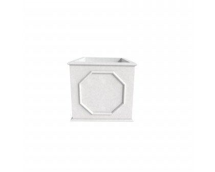 LeisureMod Sprout Modern 10" Cube Planter in Fiberstone and Clay - White