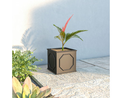 LeisureMod Sprout Modern 13" Cube Planter in Fiberstone and Clay - Black