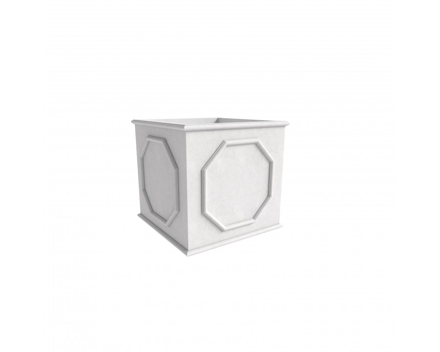 LeisureMod Sprout Modern 13" Cube Planter in Fiberstone and Clay - White