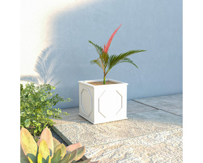 LeisureMod Sprout Modern 13" Cube Planter in Fiberstone and Clay - White