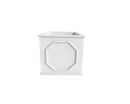 LeisureMod Sprout Modern 13" Cube Planter in Fiberstone and Clay - White