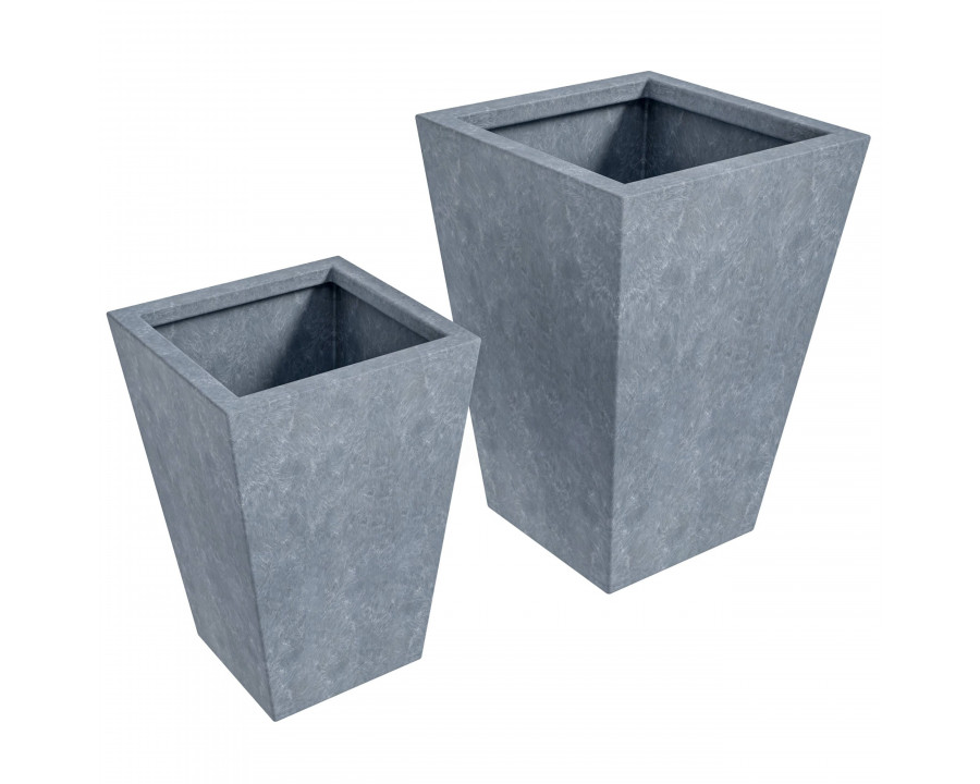 LeisureMod Serene Modern Fiberstone and Clay Planters Pot (Set of 2) - Aged Concrete