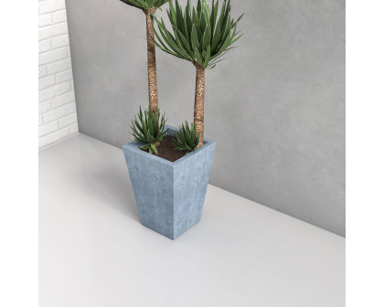 LeisureMod Serene Modern Fiberstone and Clay Planter - Tapered Square Plant Pot with Drainage Holes - Aged Concrete