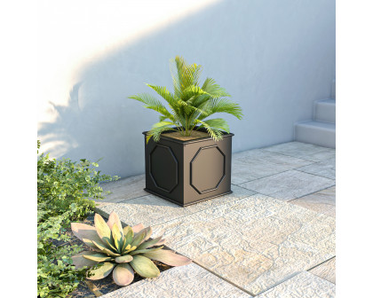 LeisureMod Sprout Modern 15" Cube Planter in Fiberstone and Clay - Black