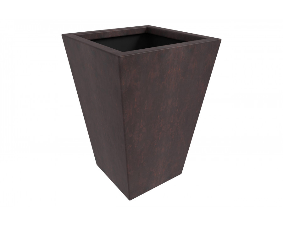 LeisureMod Serene Modern Fiberstone and Clay Planter - Tapered Square Plant Pot with Drainage Holes - Brown