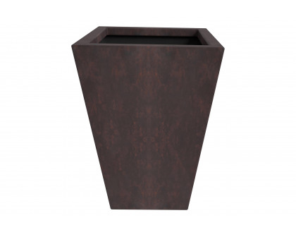 LeisureMod Serene Modern Fiberstone and Clay Planter - Tapered Square Plant Pot with Drainage Holes - Brown