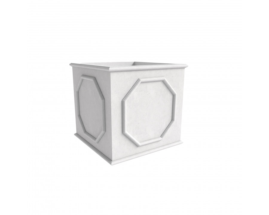 LeisureMod Sprout Modern 15" Cube Planter in Fiberstone and Clay - White