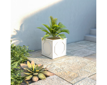 LeisureMod Sprout Modern 15" Cube Planter in Fiberstone and Clay - White