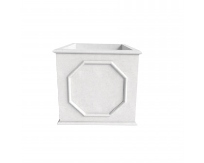 LeisureMod Sprout Modern 15" Cube Planter in Fiberstone and Clay - White