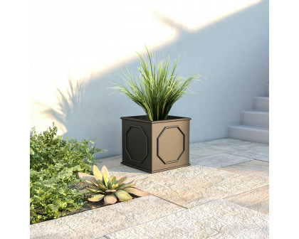 LeisureMod Sprout Modern 18" Cube Planter in Fiberstone and Clay - Black