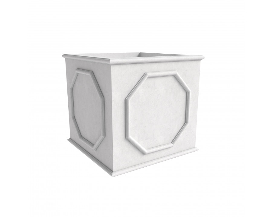 LeisureMod Sprout Modern 18" Cube Planter in Fiberstone and Clay - White