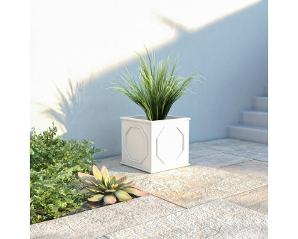 LeisureMod Sprout Modern 18" Cube Planter in Fiberstone and Clay - White