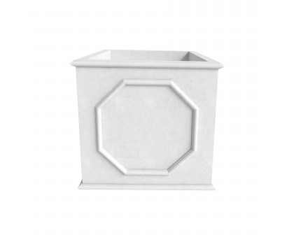 LeisureMod Sprout Modern 18" Cube Planter in Fiberstone and Clay - White