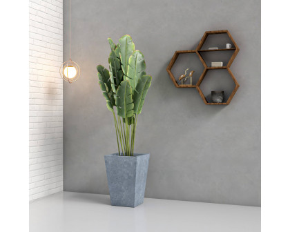 LeisureMod Serene Modern Fiberstone and Clay Planter - Tapered Square Plant Pot with Drainage Holes - Aged Concrete