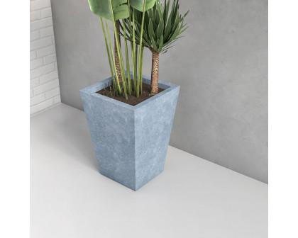 LeisureMod Serene Modern Fiberstone and Clay Planter - Tapered Square Plant Pot with Drainage Holes - Aged Concrete