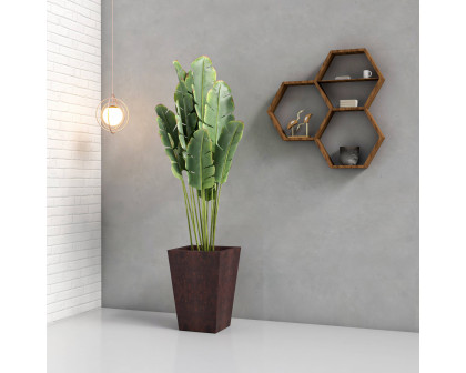 LeisureMod Serene Modern Fiberstone and Clay Planter - Tapered Square Plant Pot with Drainage Holes - Brown