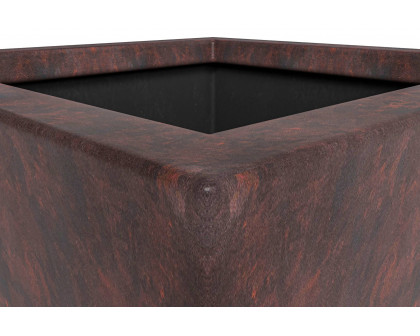 LeisureMod Serene Modern Fiberstone and Clay Planter - Tapered Square Plant Pot with Drainage Holes - Brown