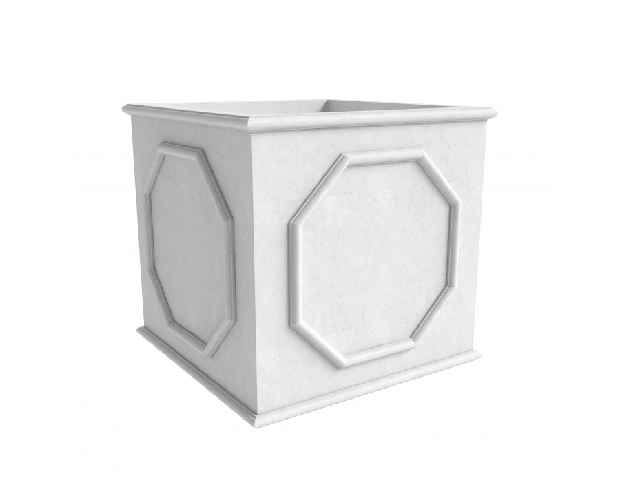 LeisureMod Sprout Modern 22" Cube Planter in Fiberstone and Clay - White