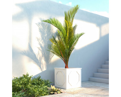 LeisureMod Sprout Modern 22" Cube Planter in Fiberstone and Clay - White