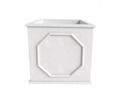 LeisureMod Sprout Modern 22" Cube Planter in Fiberstone and Clay - White