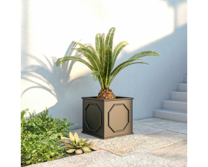 LeisureMod Sprout Modern 26" Cube Planter in Fiberstone and Clay - Black