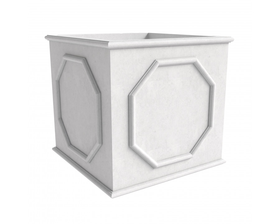 LeisureMod Sprout Modern 26" Cube Planter in Fiberstone and Clay - White