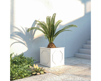 LeisureMod Sprout Modern 26" Cube Planter in Fiberstone and Clay - White