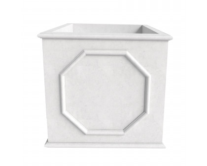 LeisureMod Sprout Modern 26" Cube Planter in Fiberstone and Clay - White